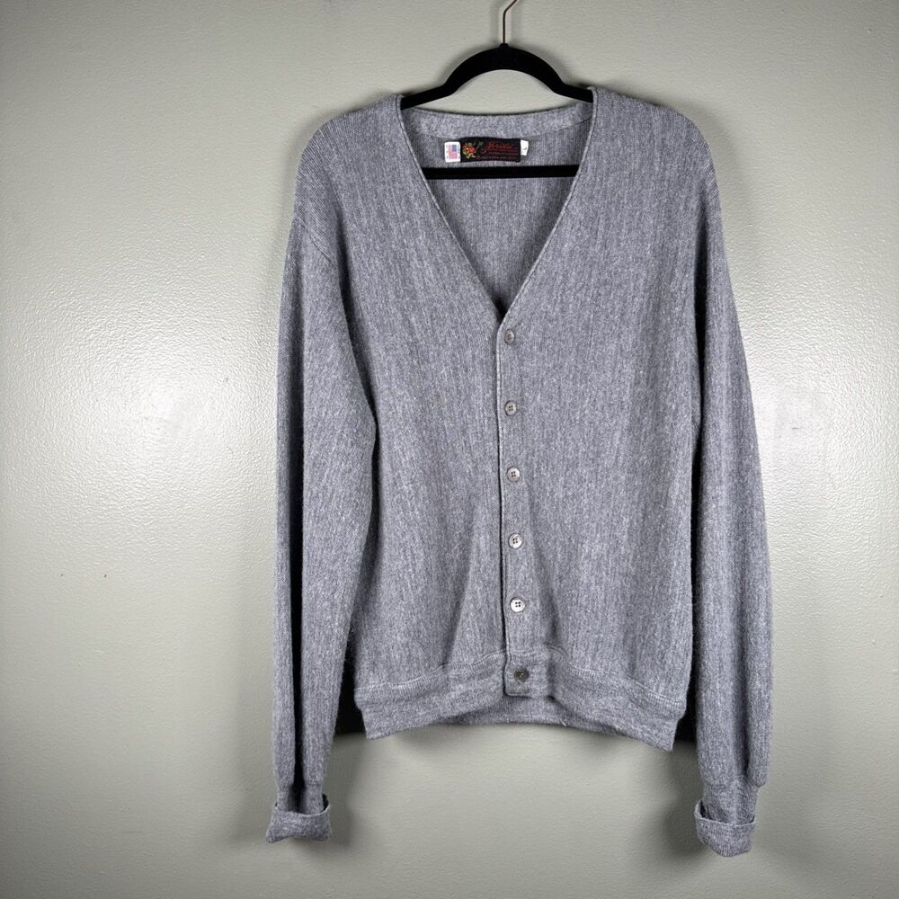 Jersild V-Neck Button Gray Men's Cardigan Vintage 70's Stretch Classic Sweater L